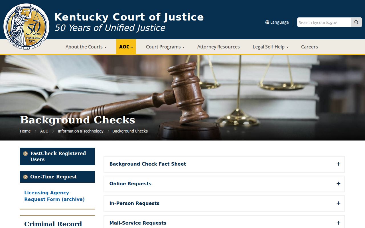 Livingston County criminal history AOC background check page