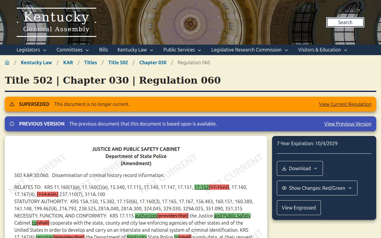 Kentucky dissemination rule for Livingston County arrest records