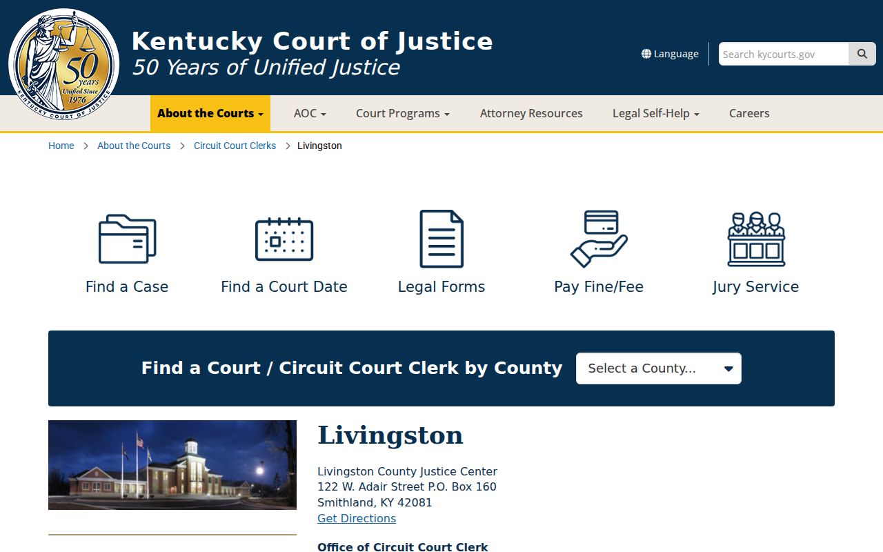 Livingston County criminal court cases on the official Justice Center page